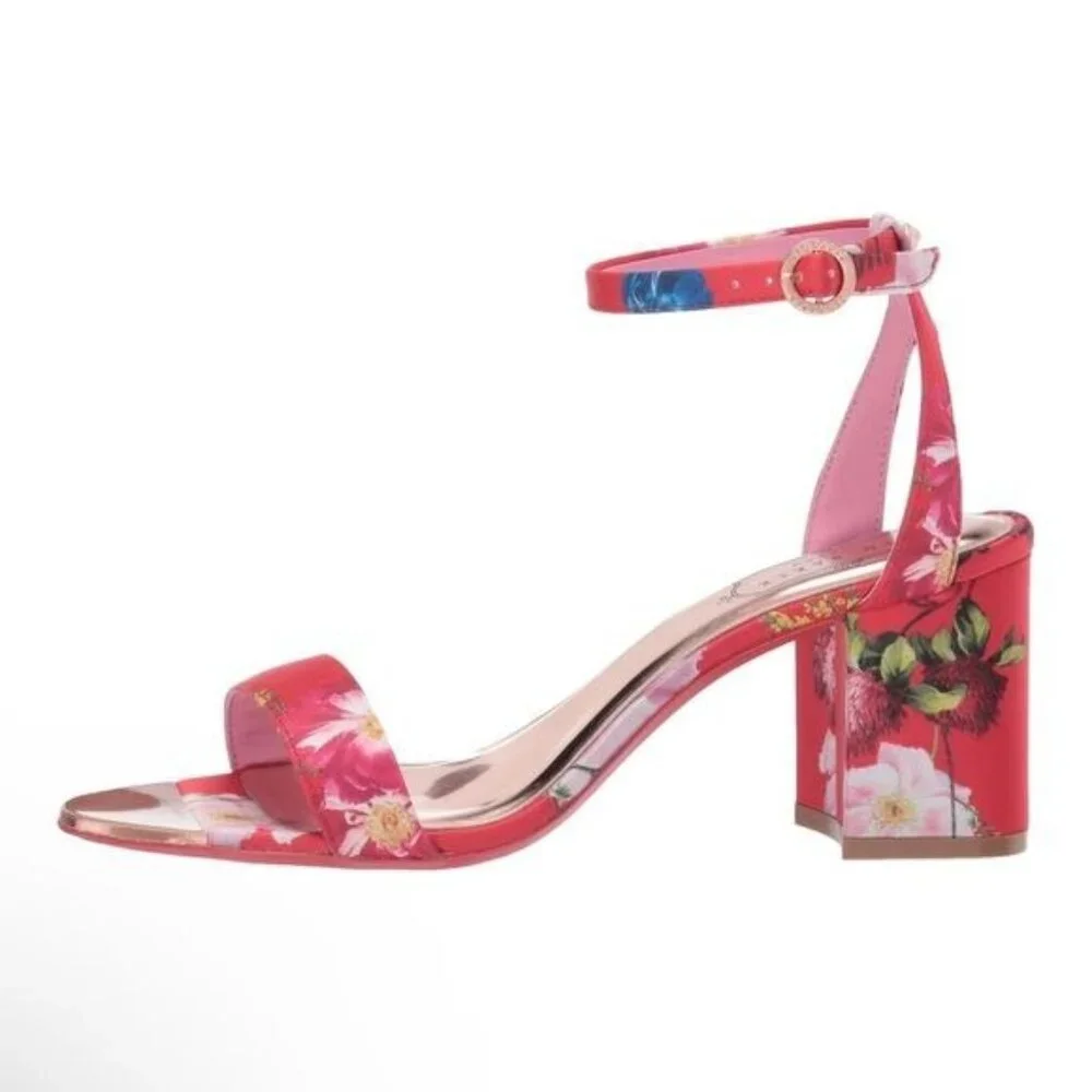 Ted Baker Rozie Block Heel Sandal in Berry Sundae Mix Satin Size EU 42 / US 11.5